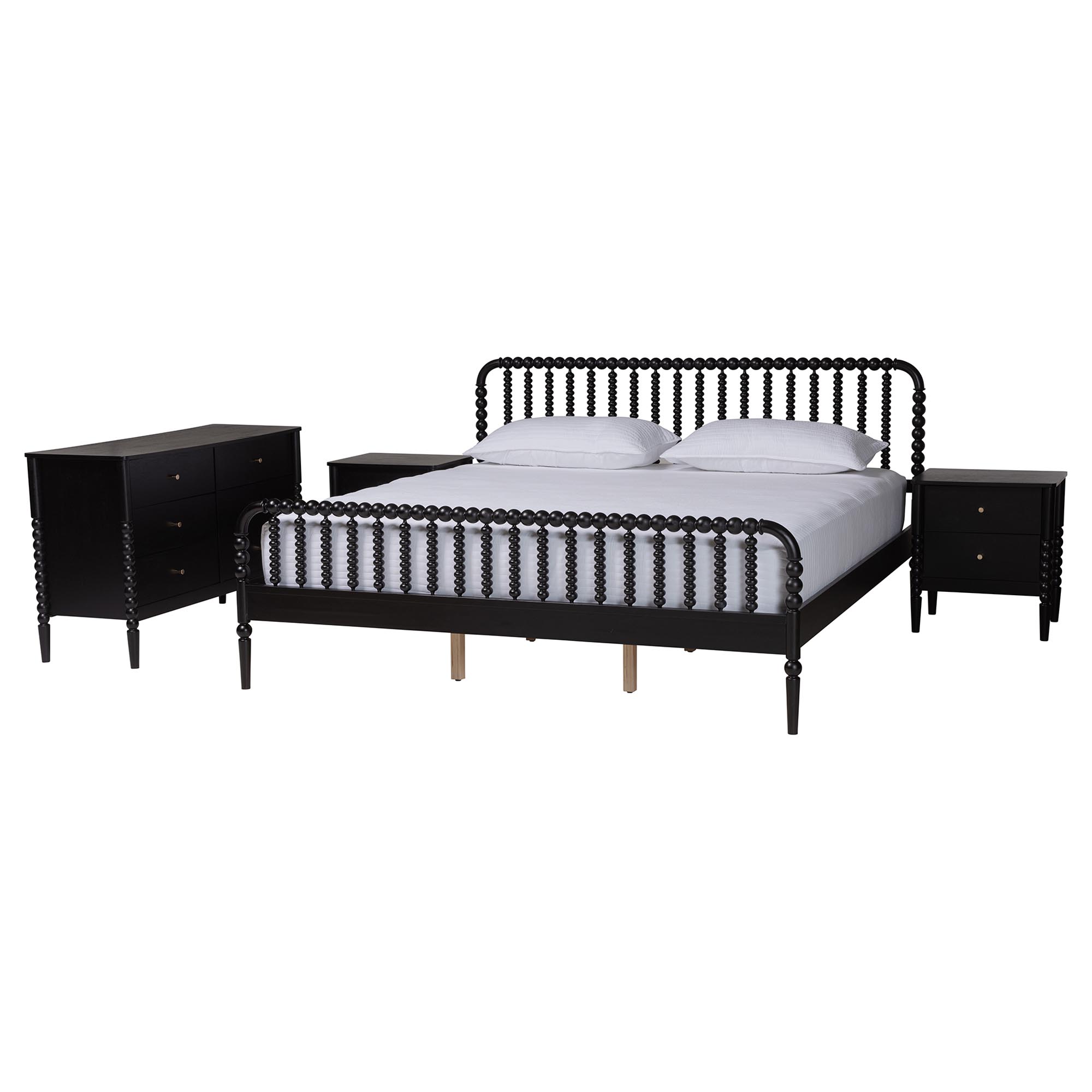 Baxton Studio Lucera 4-Piece Bedroom Set, Black, King